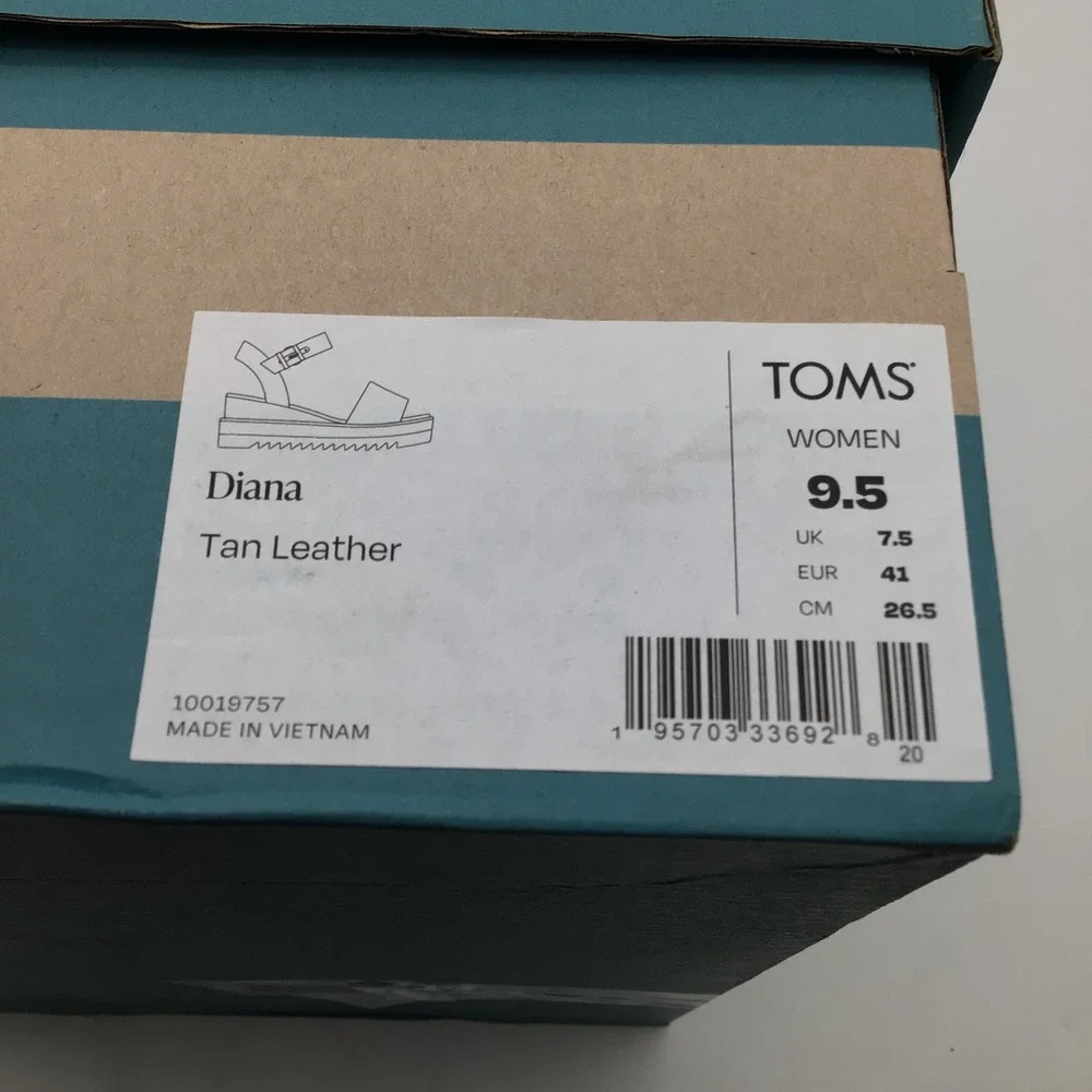 TOMS Diana Tan Leather Platform Wedge Sandals 10019757 Womens Size 9.5 NEW